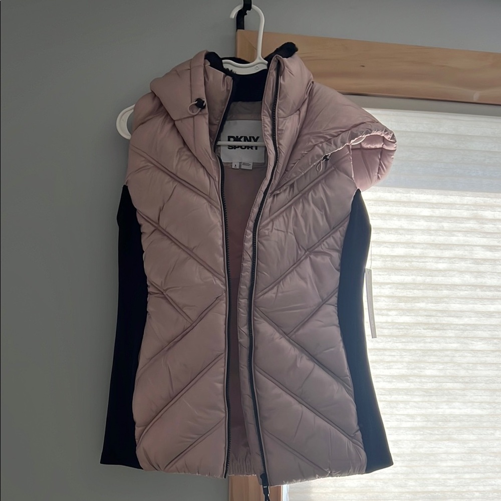 Dkny Pink and Black Quilted Puffer Vest